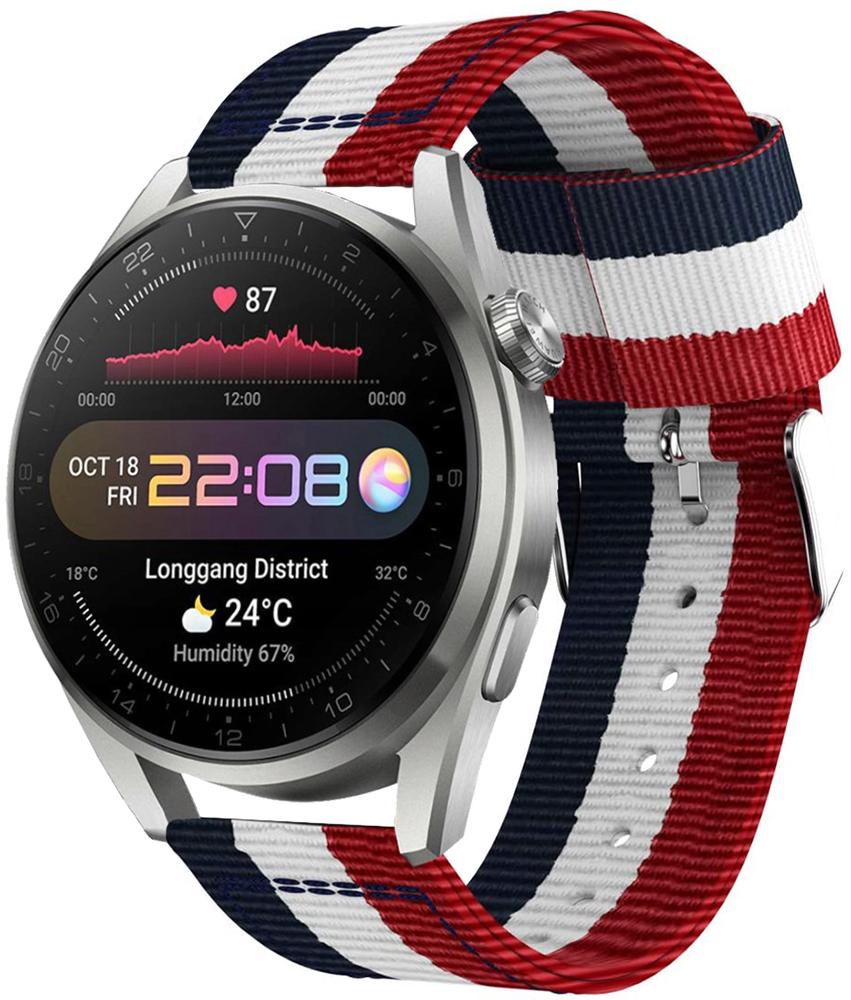 Ремешок тканевый Canvas для Huawei Watch 3 Pro Red/White/Blue (22541)