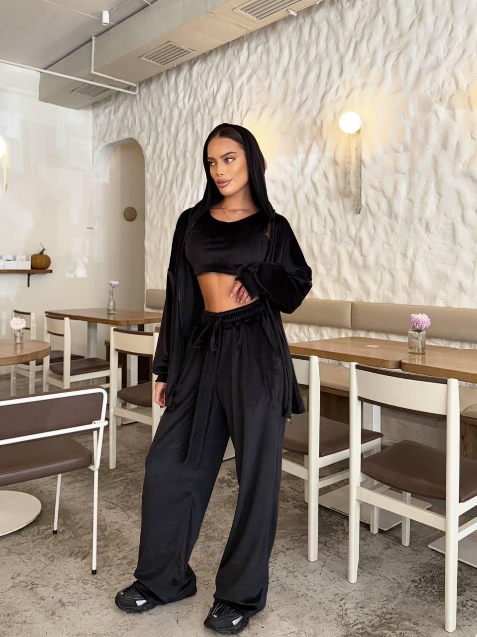 Прогулочный костюм женский Lemon оверсайз велюр 3в1 г. 42-46 Черный (od-20116-2)