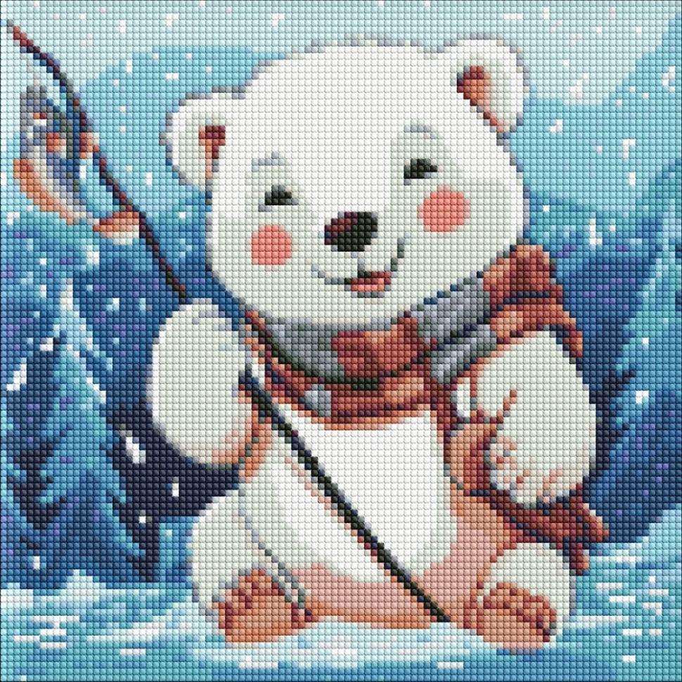 Алмазна мозаїка без підрамника Ideyka Зимова риболовля з АВ стразами 30x30 см (AMC7785)