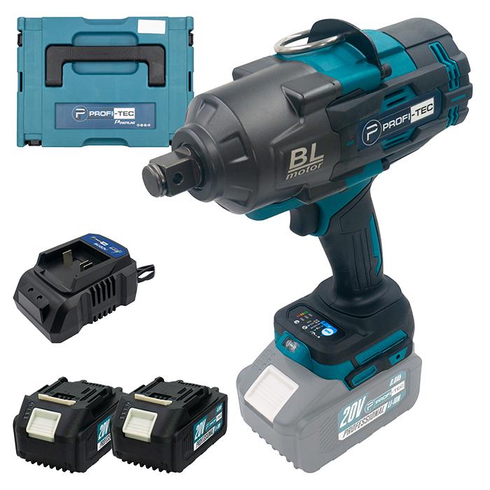 Гайковерт аккумуляторный Profi-Tec PTW2100BL 20V max 2100 Нм 3/4″ 2хPT2040EP 4,0Ач зарядный BC20V кейс 3 головки 24/32/33 мм (005909)