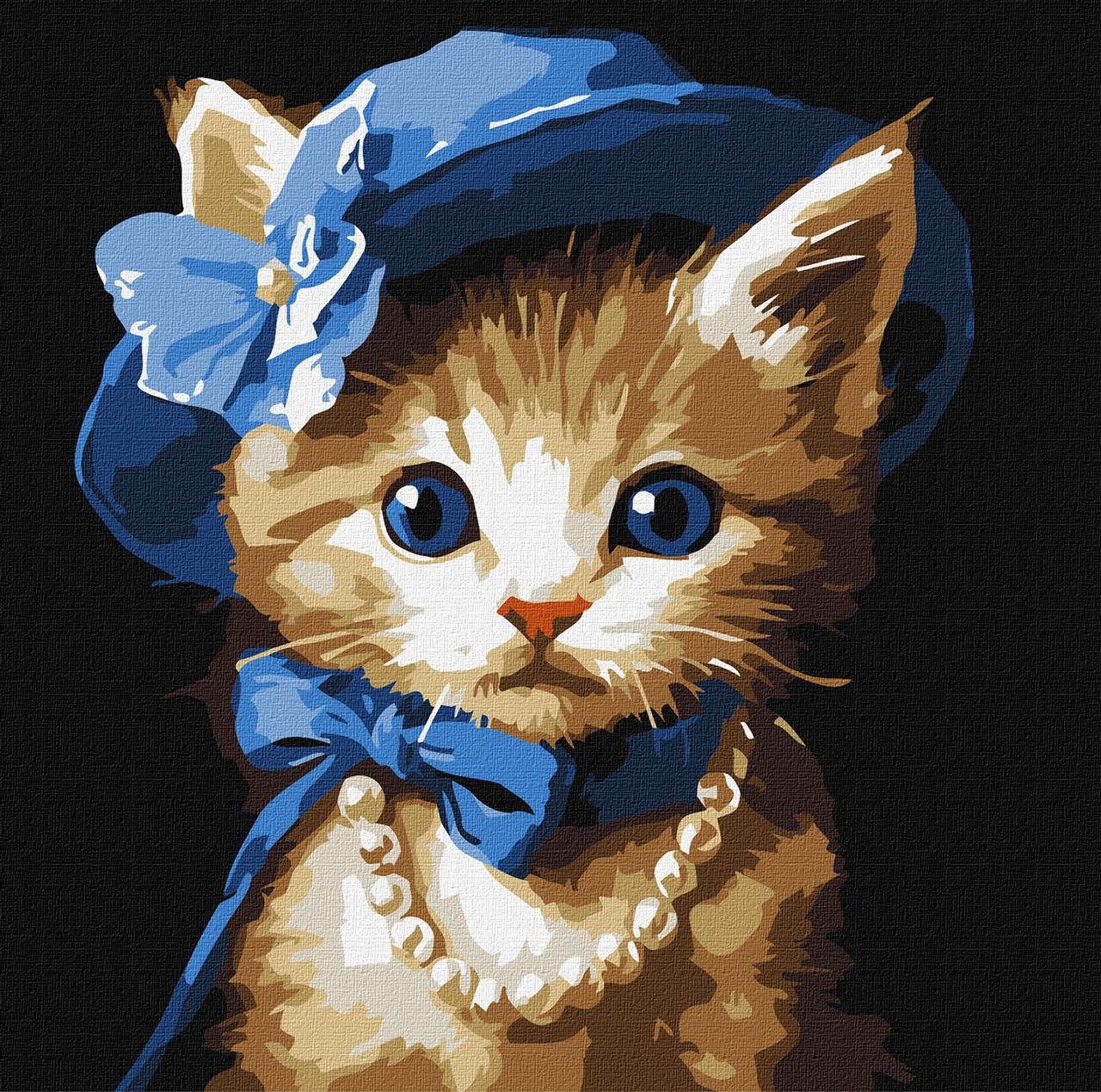 Картина по номерам Ideyka Котик в шляпе 30х30 см (2824290081)