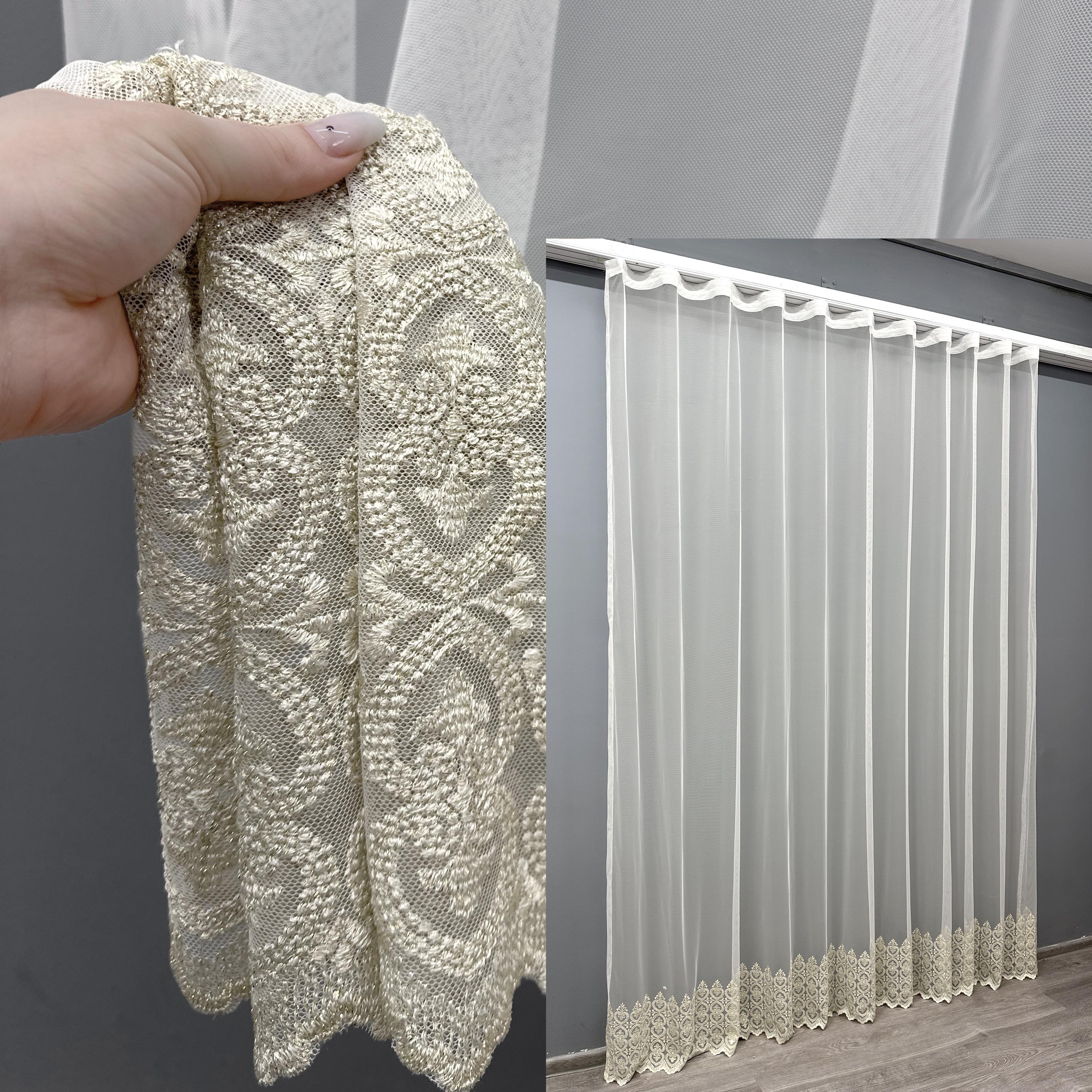 Тюль VR-Textil 1633т Грек-сітка з вишивкою та люрексом 300х270 см Молочний/Бежевий (42-0594) - фото 3 Тюль VR-Textil 1633т Грек-сітка з вишивкою та люрексом 300х270 см Молочний/Бежевий (42-0594) - фото 3