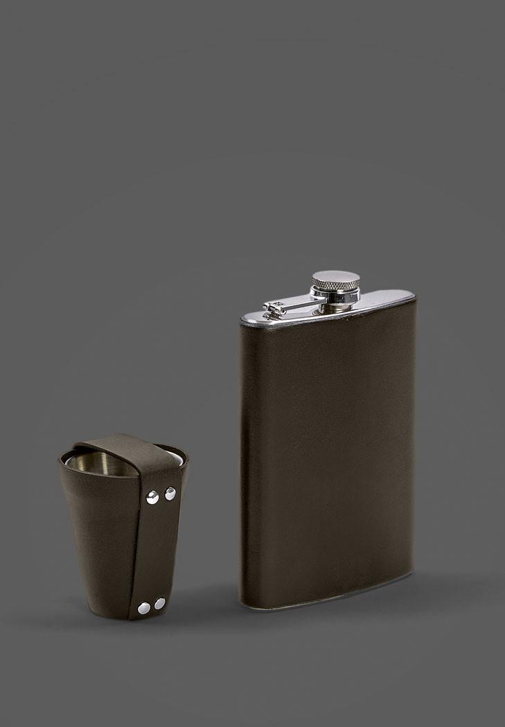 Набор с флягой и рюмками в кожаном чехле Crazy Horse Темно-коричневый (A-028038)