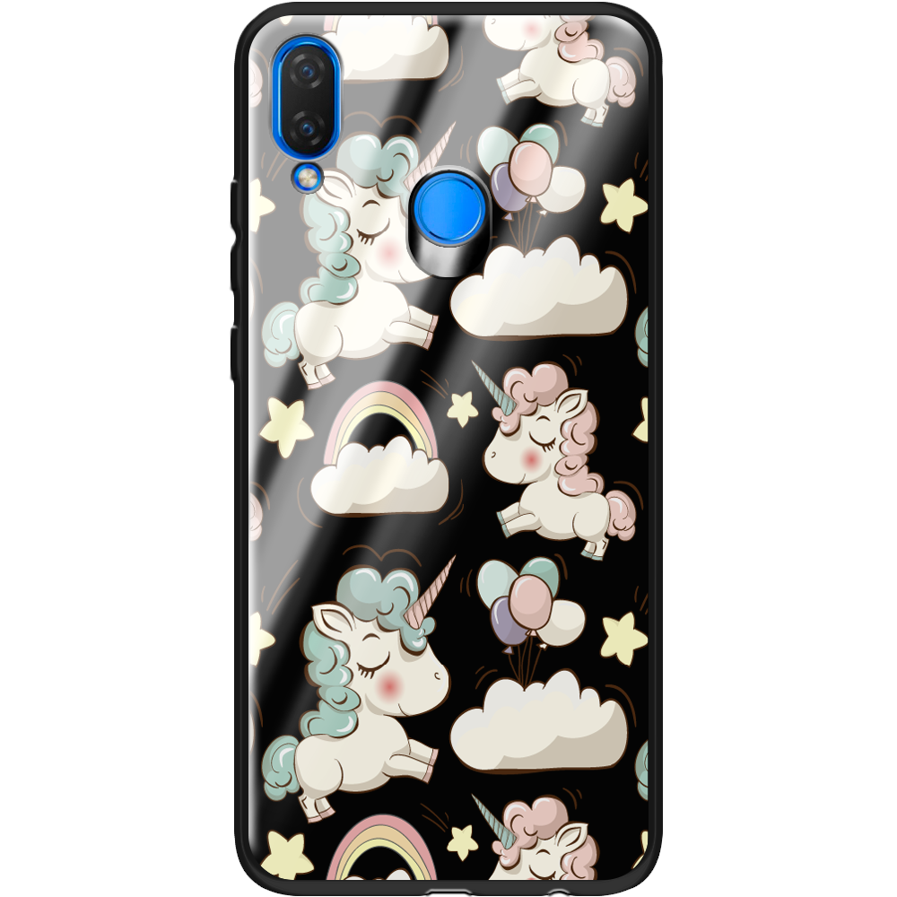 Чехол Boxface Huawei P Smart Plus Unicorns Черный силикон со стеклом (34912-cc2-37724)