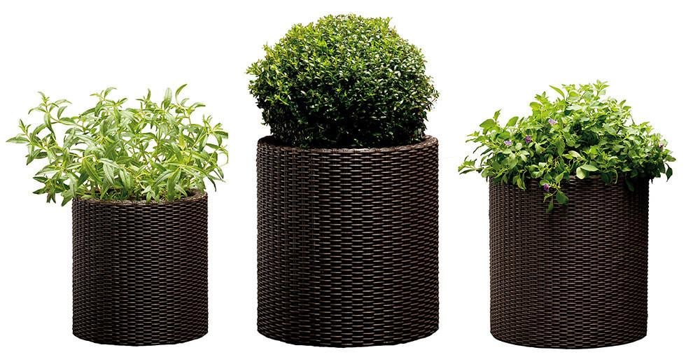 Набір горщиків для квітів Keter Cylinder Planter Set 3 шт. Коричневий (7290103664787)