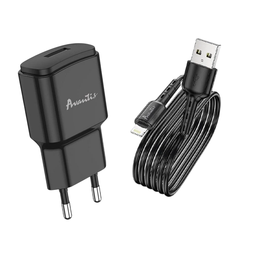 Мережевий зарядний пристрій Avantis A480 Orion 1USB/2,1A та USB кабель Lightning Чорний (844462)