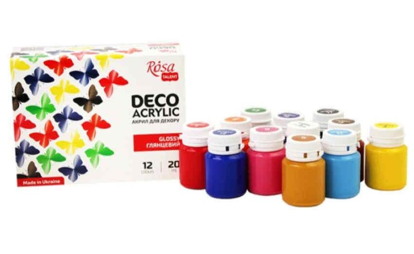 Набор акриловых красок ROSA Talent для декорирования глянцевый 12 цветов по 20 мл