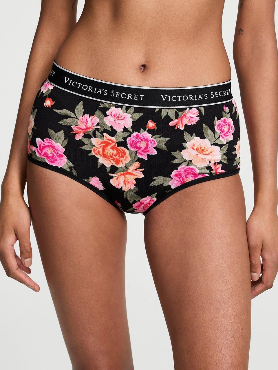 Трусики женские Victoria's Secret Logo Cotton Brief принт Цветочный XS Черный (2126439778327)