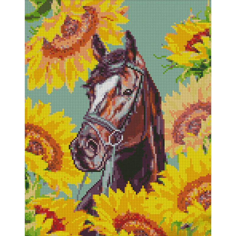 Алмазная мозаика на подрамнике Strateg Премиум Лошадь среди подсолнечников 30x40 см (Str-KB042)