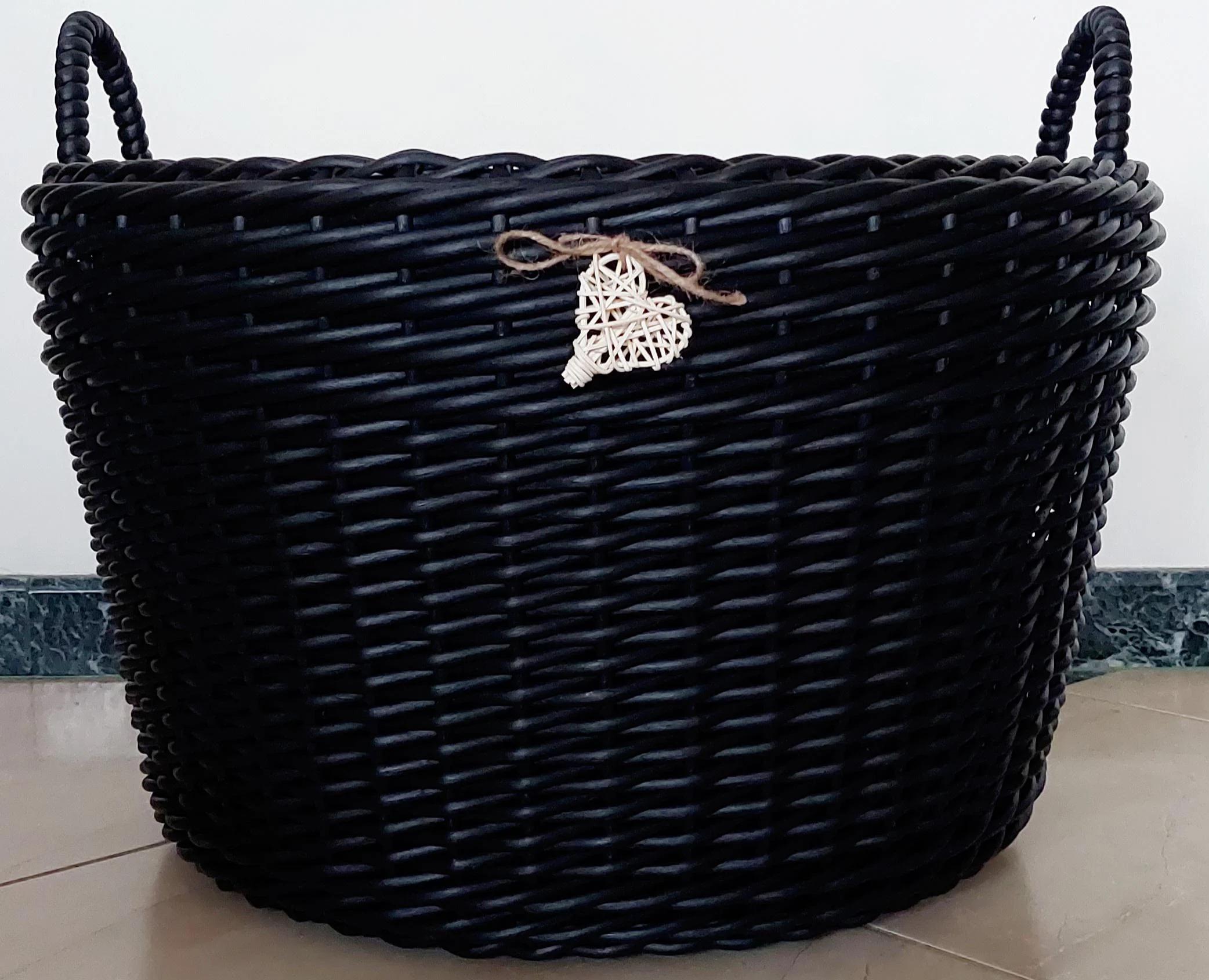 Дровница-корзина с ручками из искусственного ротанга ручной работы 65 л Черный (34006) - фото 2 Дровница-корзина с ручками из искусственного ротанга ручной работы 65 л Черный (34006) - фото 2
