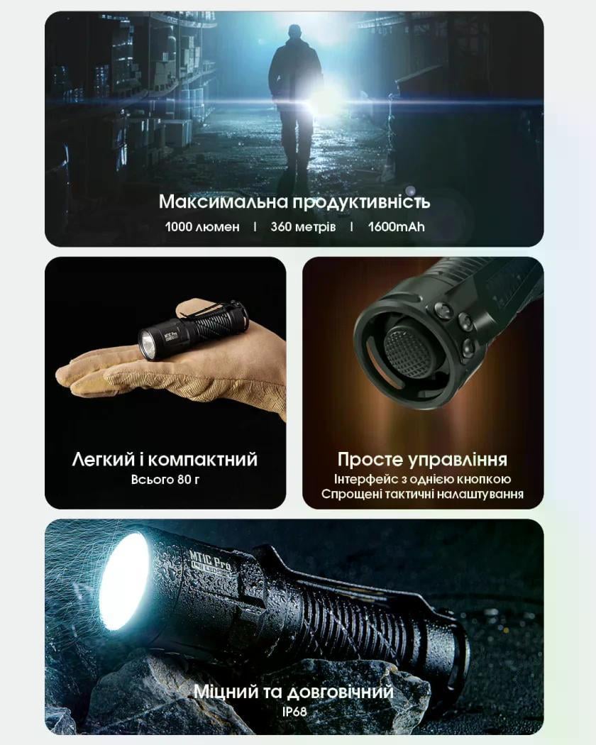 Ліхтар EDC Nitecore MT1C Pro 1000 lm USB-C 360 м (27831971) - фото 3