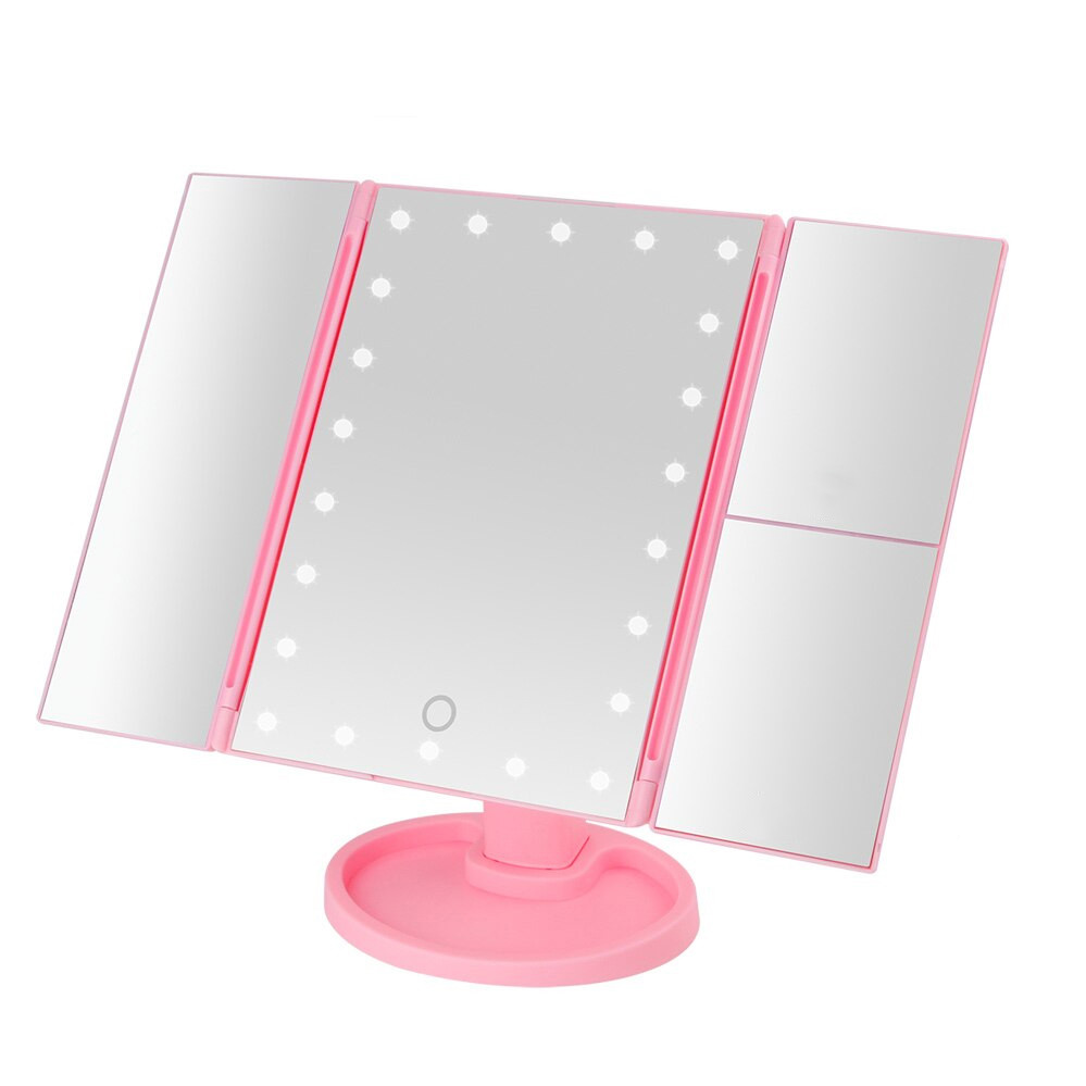 Зеркало для макияжа складное Mirror 6823 3в1 LED-подсветка Pink (tf6823)