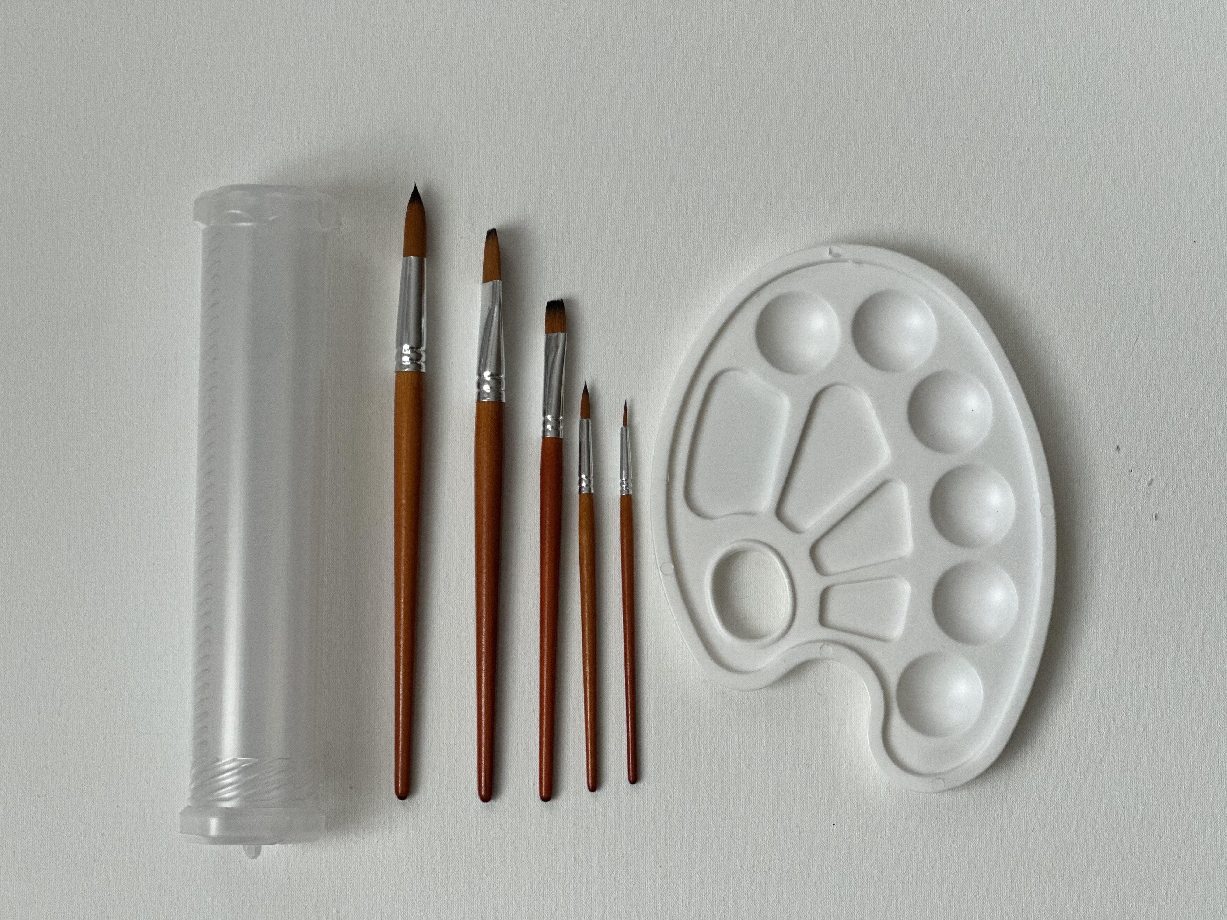 Набір пензлів для малювання з палітрою для фарби та телескопічним пластиковим пеналом 5 шт. (29391392)