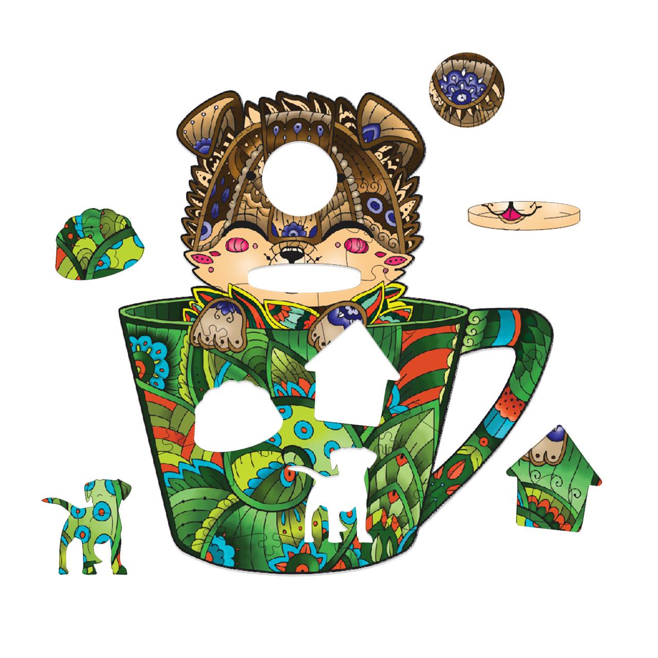 Пазл деревянный Щенок в чашке А3 (606)