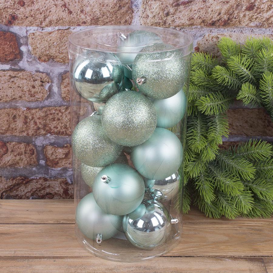 Шары елочные 8 см 15 шт. Мятный (1092-7)