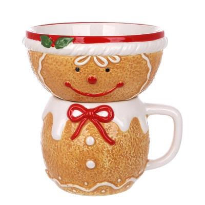Керамический набор Пряничный человечек 33856 чашка 450 мл с миской 300 мл
