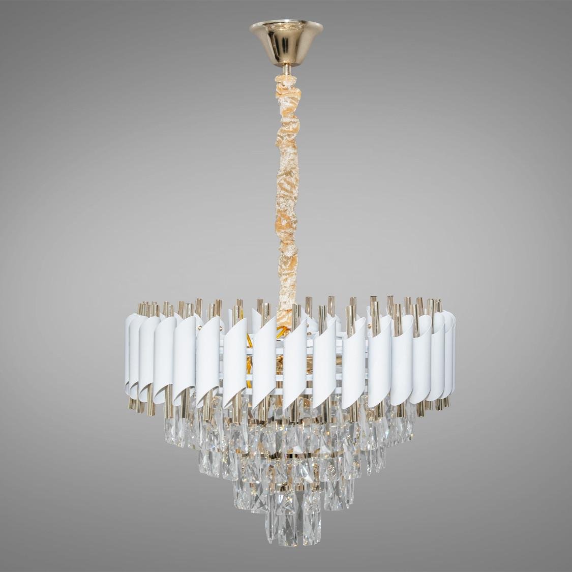 Люстра підвісна кришталева 9001-500WH+SGD на 9 ламп Білий/Золотий (31424620)