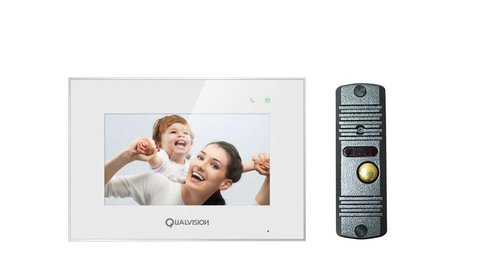 Комплект відеодомофона Qualvision QV-IDS4770QW White+QV-ODS416BE/F Grey