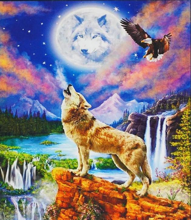 Алмазная мозаика Волк и орел на холсте с подрамником 30х40 см (GB77027)