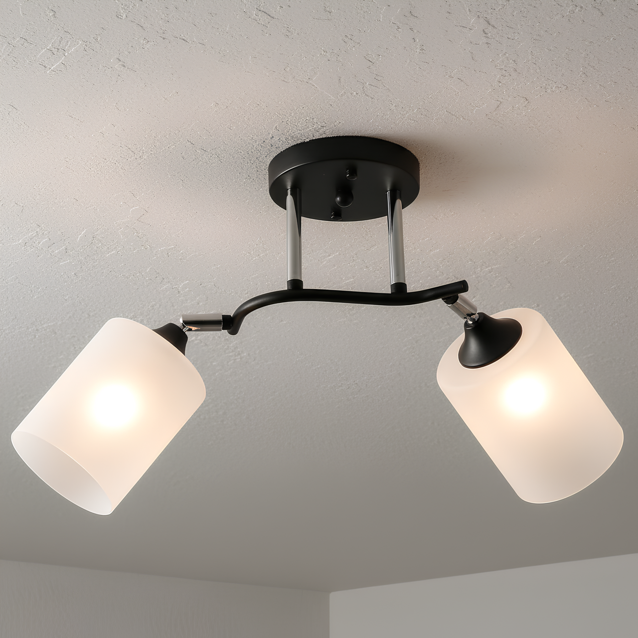 Люстра Valeso на два цилиндрических плафона под лампы Е27 Черный/Хром (K2316/2)