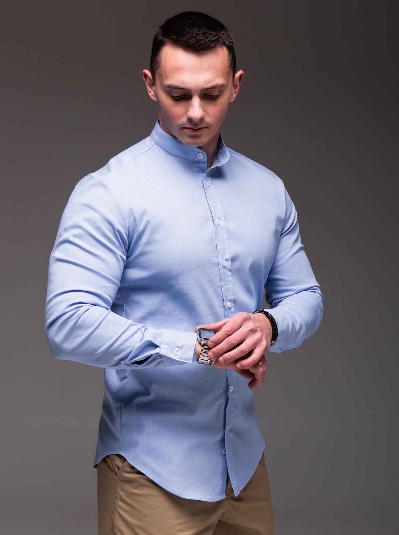 Рубашка мужская льняная с длинным рукавом XXL Голубой (24771/5/5)