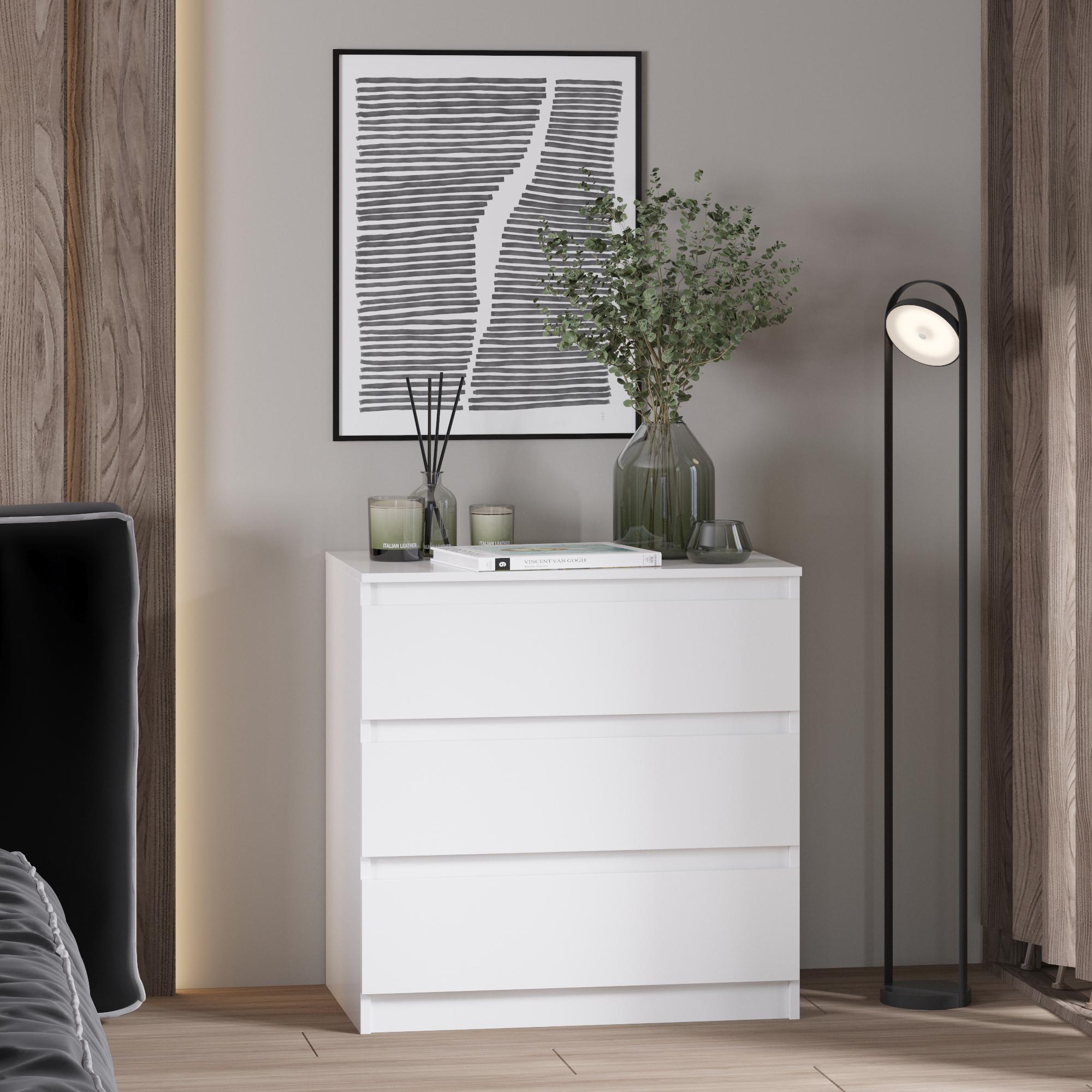 Комод на 3 ящика без ручек Line KF3 700x450x800 мм Белый - фото 1 Комод на 3 ящика без ручек Line KF3 700x450x800 мм Белый - фото 1