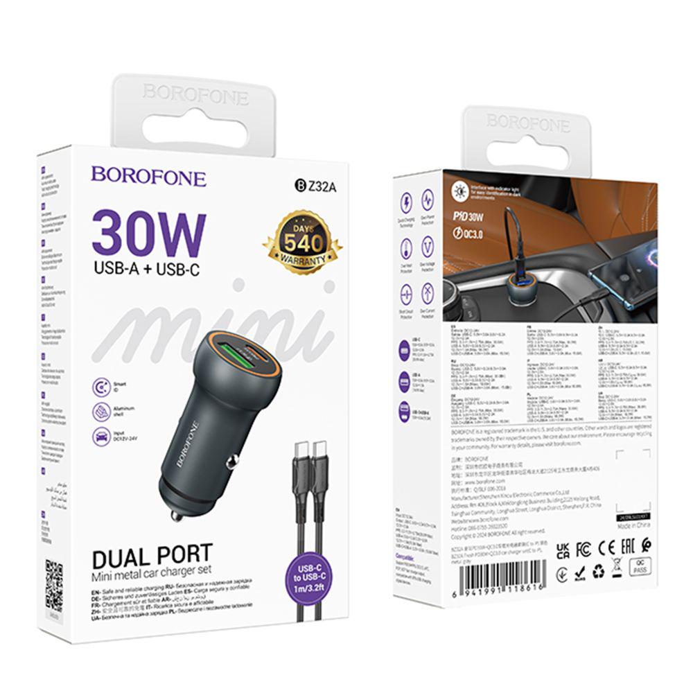 Зарядний пристрій автомобільний Borofone BZ32A 1USB/1USB-C QC/PD30W+Type-C to Type-C (28161097) - фото 3 Зарядний пристрій автомобільний Borofone BZ32A 1USB/1USB-C QC/PD30W+Type-C to Type-C (28161097) - фото 3