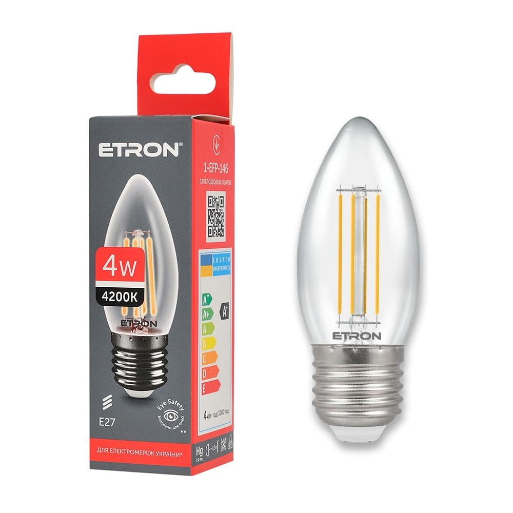 Декоративна лампа філаментна ETRON Filament 1-EFP-146 С37 E27 4W 4200К (23939) - фото 1