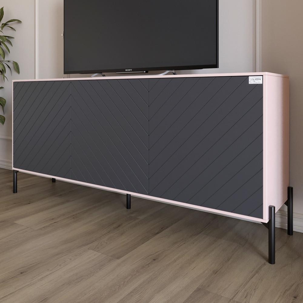 Тумба під телевізор із чорними металевими ніжками Lion Амарант 168x40x76,5 см Рожевий/Графітовий (Lion-043010)