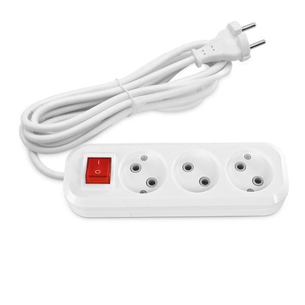 Подовжувач мережевий TITANUM STANDARD без заземлення 3 гнізда з кнопкою 3 м 2x1 мм Білий Подовжувач мережевий TITANUM STANDARD без заземлення 3 гнізда з кнопкою 3 м 2x1 мм Білий
