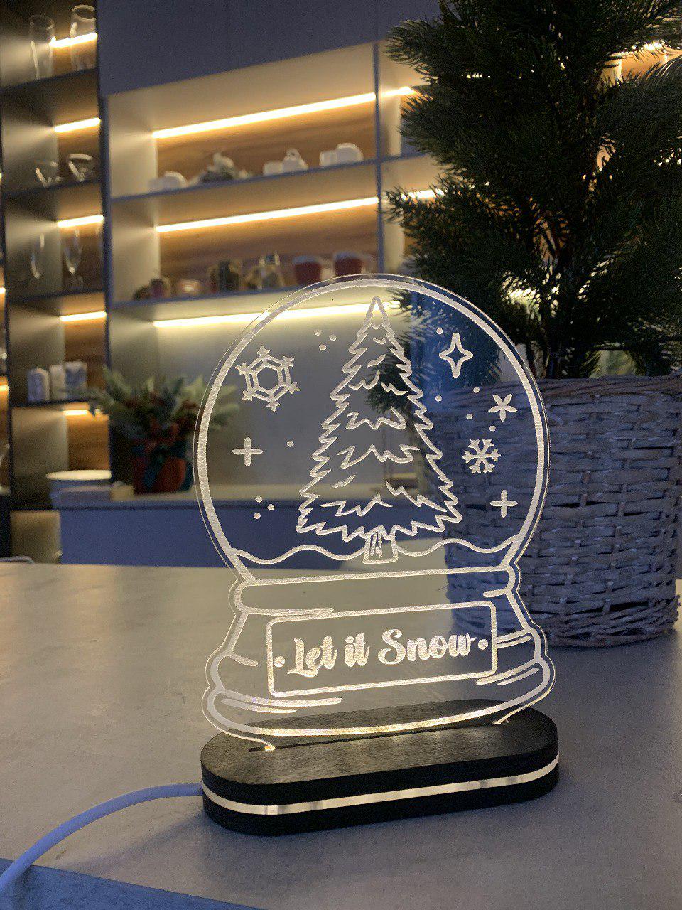 Светильник Новогодний шар на подставке из натурального дерева Светильник Новогодний шар на подставке из натурального дерева