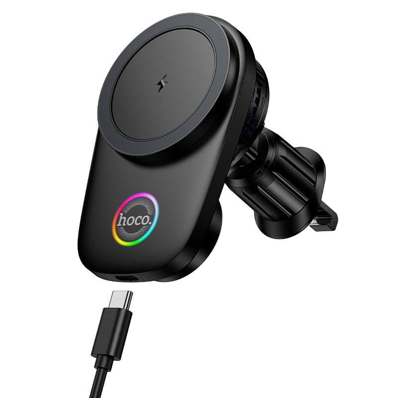 Автотримач для телефона з БЗП Hoco HW36 electric rotating magnetic wireless fast charging car holder air outlet Black (6942007672023)