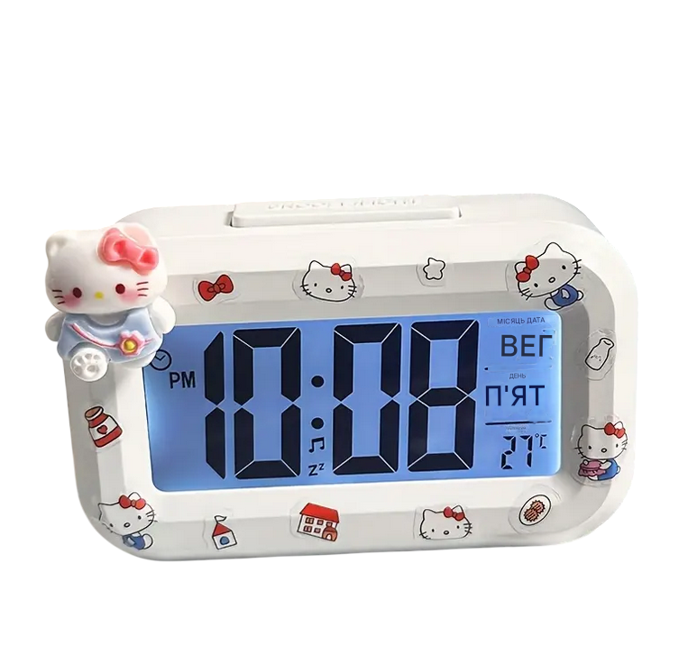 Часы с термометром и подсветкой Hello Kitty Белый (ZL-2110) Часы с термометром и подсветкой Hello Kitty Белый (ZL-2110)