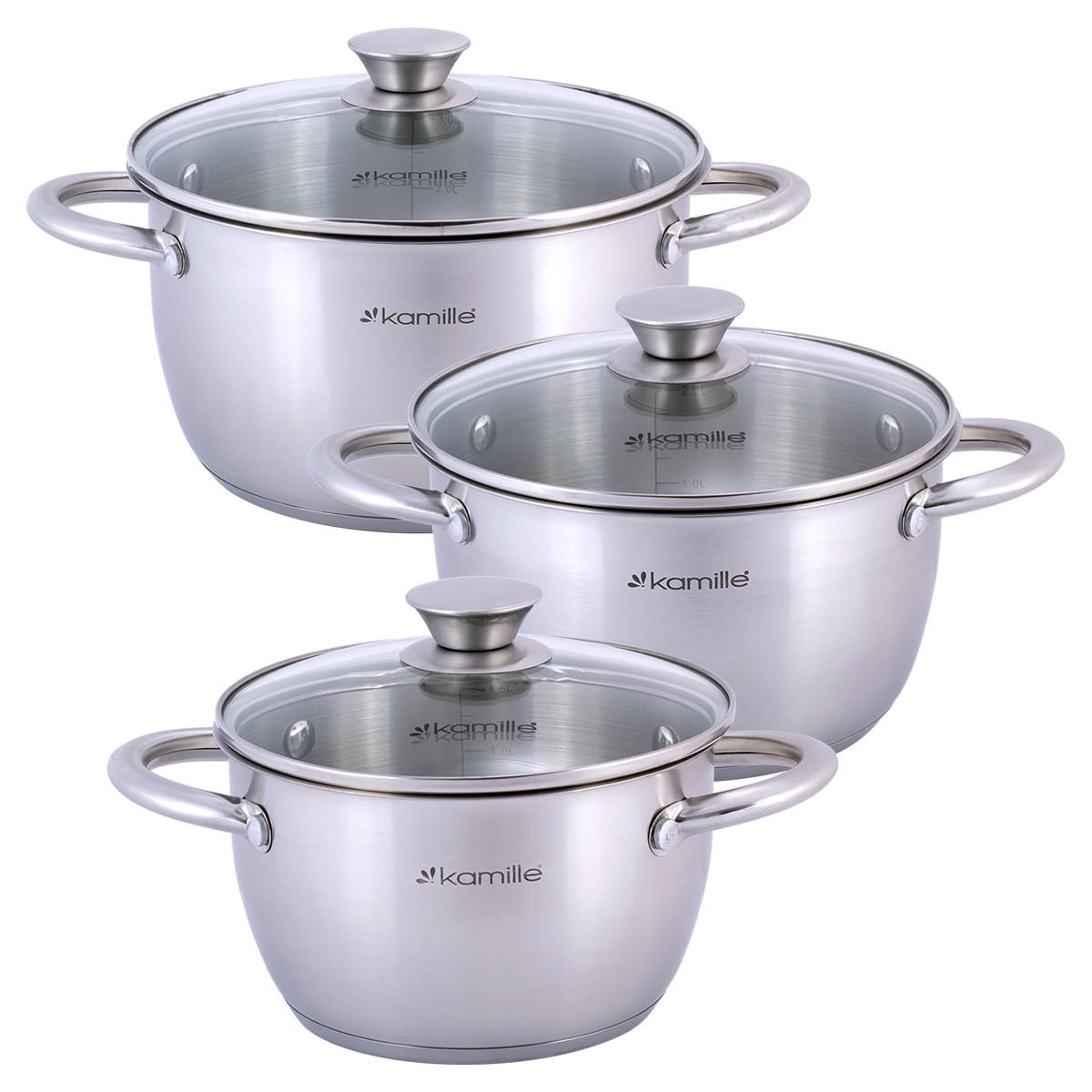 Набір каструль із кришками Kamille КМ-4905 із нержавіючої сталі з 6 предметів Сталевий (150-84-4905)