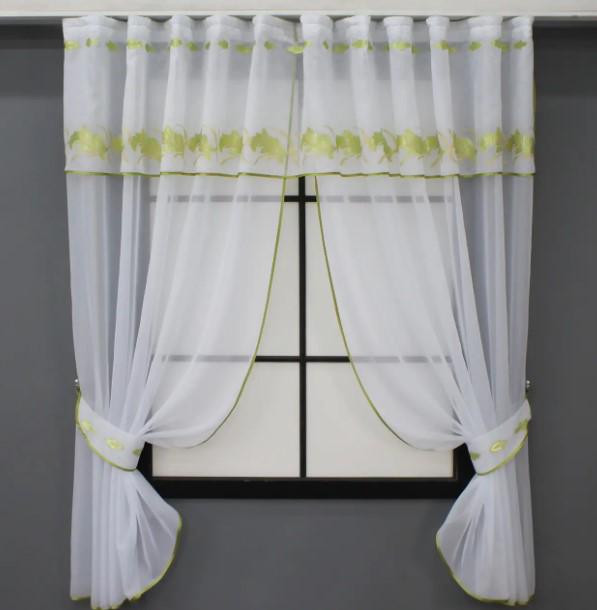 Комплект на кухню Шторы/ламбрекен 290х170 см Белый/Зеленый (084к 52-0966) Комплект на кухню Шторы/ламбрекен 290х170 см Белый/Зеленый (084к 52-0966)