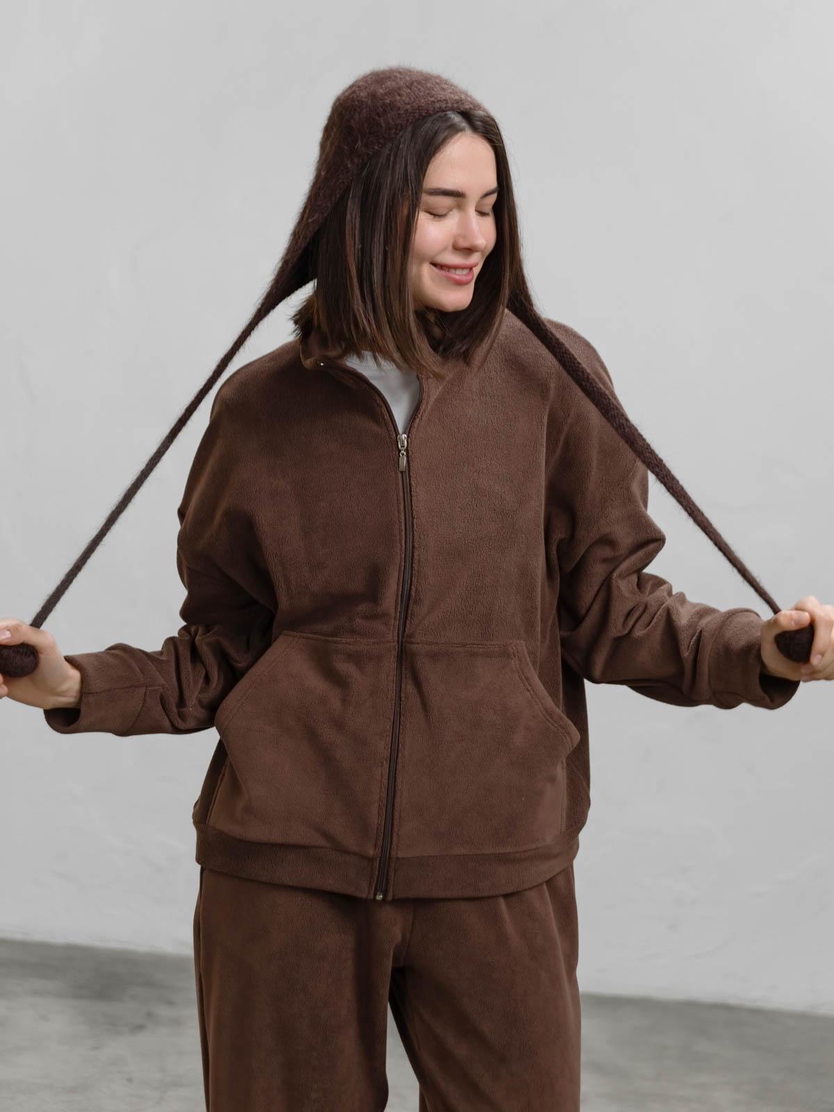 Бомбер жіночий FROMUS з фліс-плюшу S/M Темно-коричневий (2655-59) - фото 1