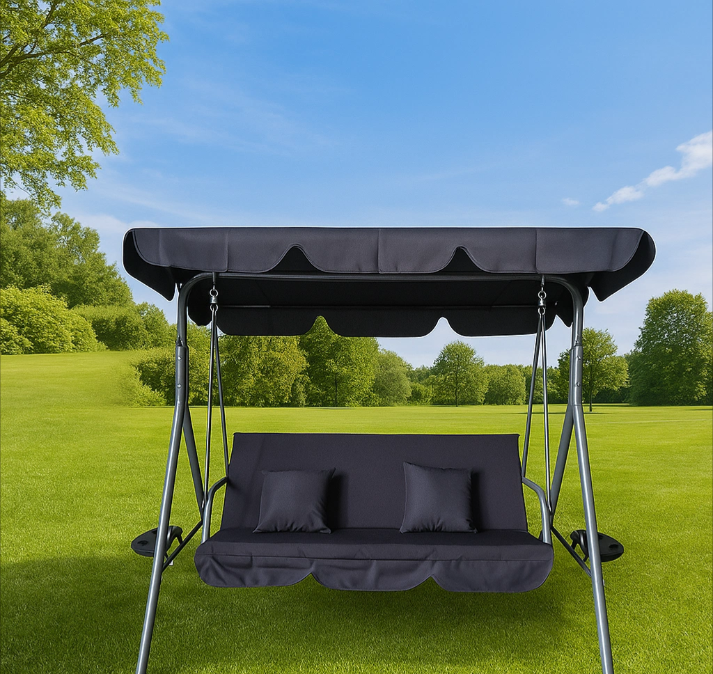 Качели LEOBRO 176х114х168 см с подушками и подстаканниками Черный (LBSW3-D2-BLK) - фото 1 Качели LEOBRO 176х114х168 см с подушками и подстаканниками Черный (LBSW3-D2-BLK) - фото 1