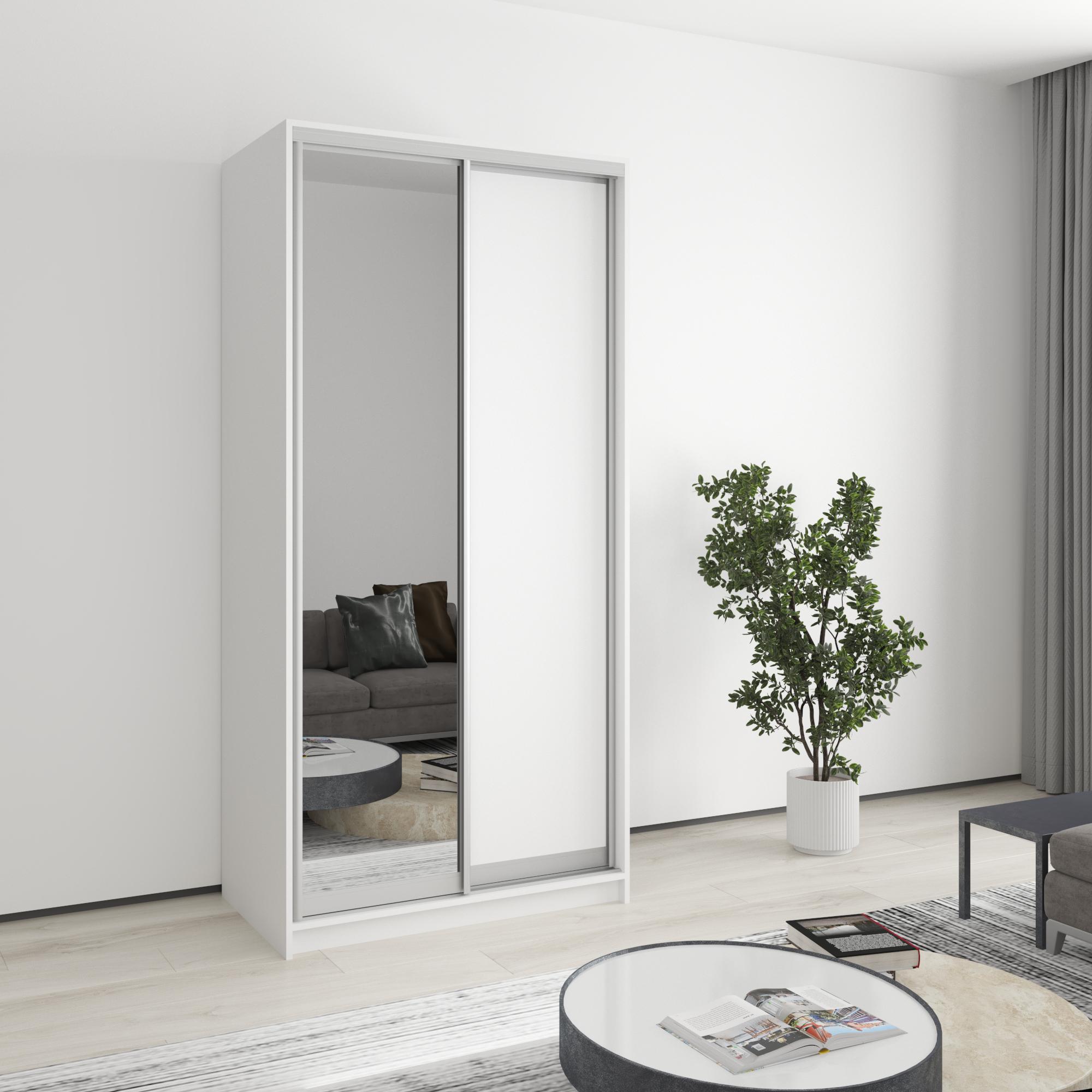 Шкаф-купе двухдверный MebelStar Стандарт AL ДСП/зеркало 100x45x210 см Аляска белый (MBS-2351) Шкаф-купе двухдверный MebelStar Стандарт AL ДСП/зеркало 100x45x210 см Аляска белый (MBS-2351)