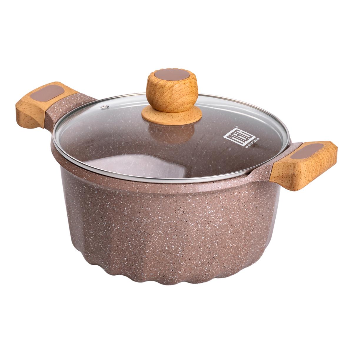 Кастрюля алюминиевая MGC во французском стиле со стеклянной крышкой 5 л Бежевый - фото 1