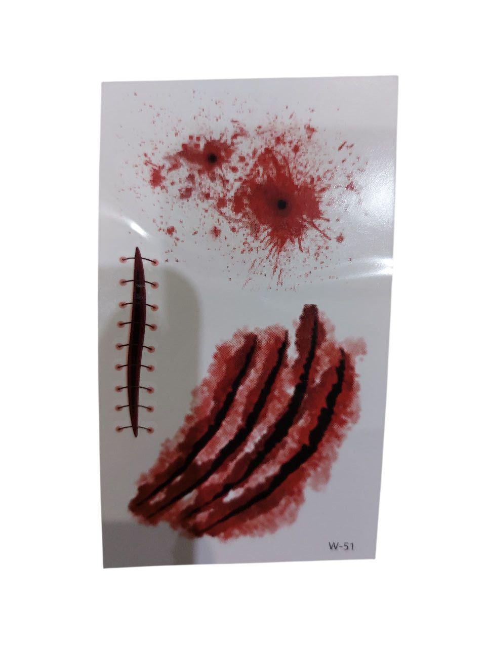 Наклейки тату Хэллоуин на тело раны 10x6 см Красный (900039)