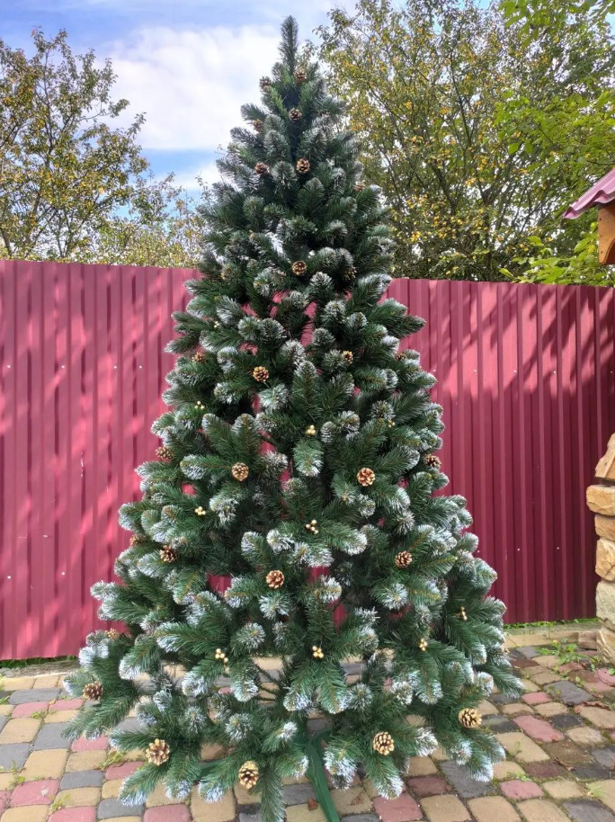 Штучна ялинка Кармен з ПВХ з шишками/перлами 2,00 м Темно-зелений/Білий/Золотий (NYT15314)