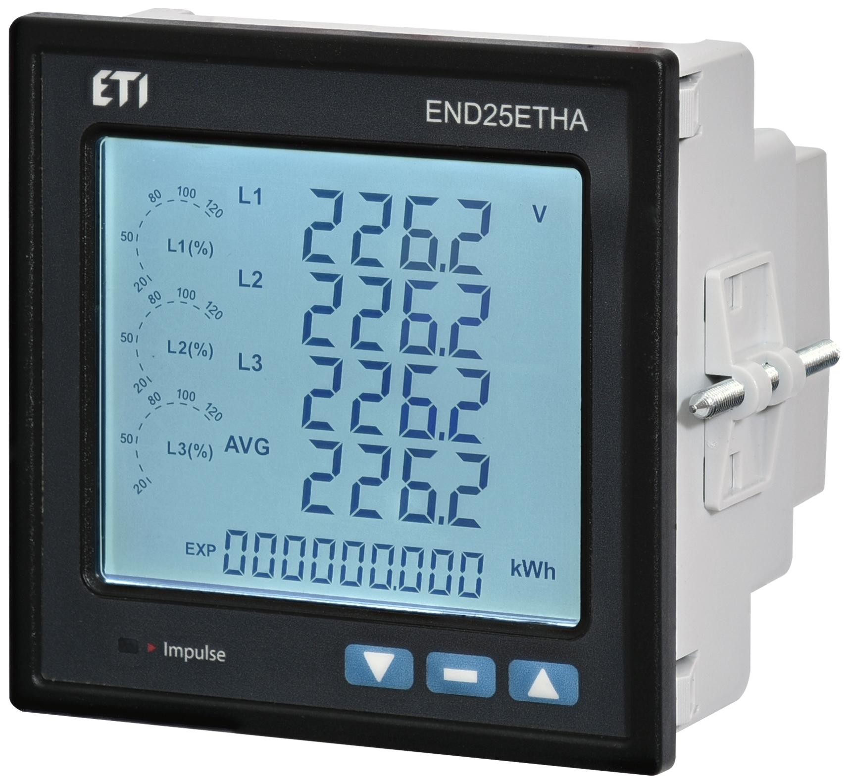 Анализатор сети цифровой ETI END25-ETHA Ethernet/RTC 8 мб 96x96 мм класс 0,5 (4656955)