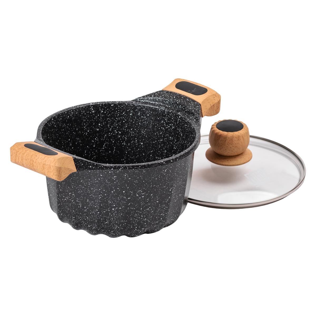 Каструля алюмінієва MGC алюмінієва з антипригарним покриттям зі скляною кришкою 3 л Чорний - фото 4 Каструля алюмінієва MGC алюмінієва з антипригарним покриттям зі скляною кришкою 3 л Чорний - фото 4