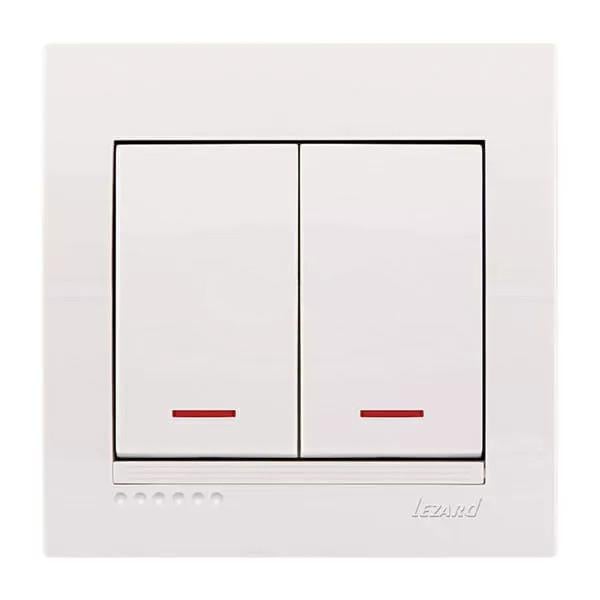 Выключатель двухклавишный Lezard Deriy с подсветкой Белый (27548713)