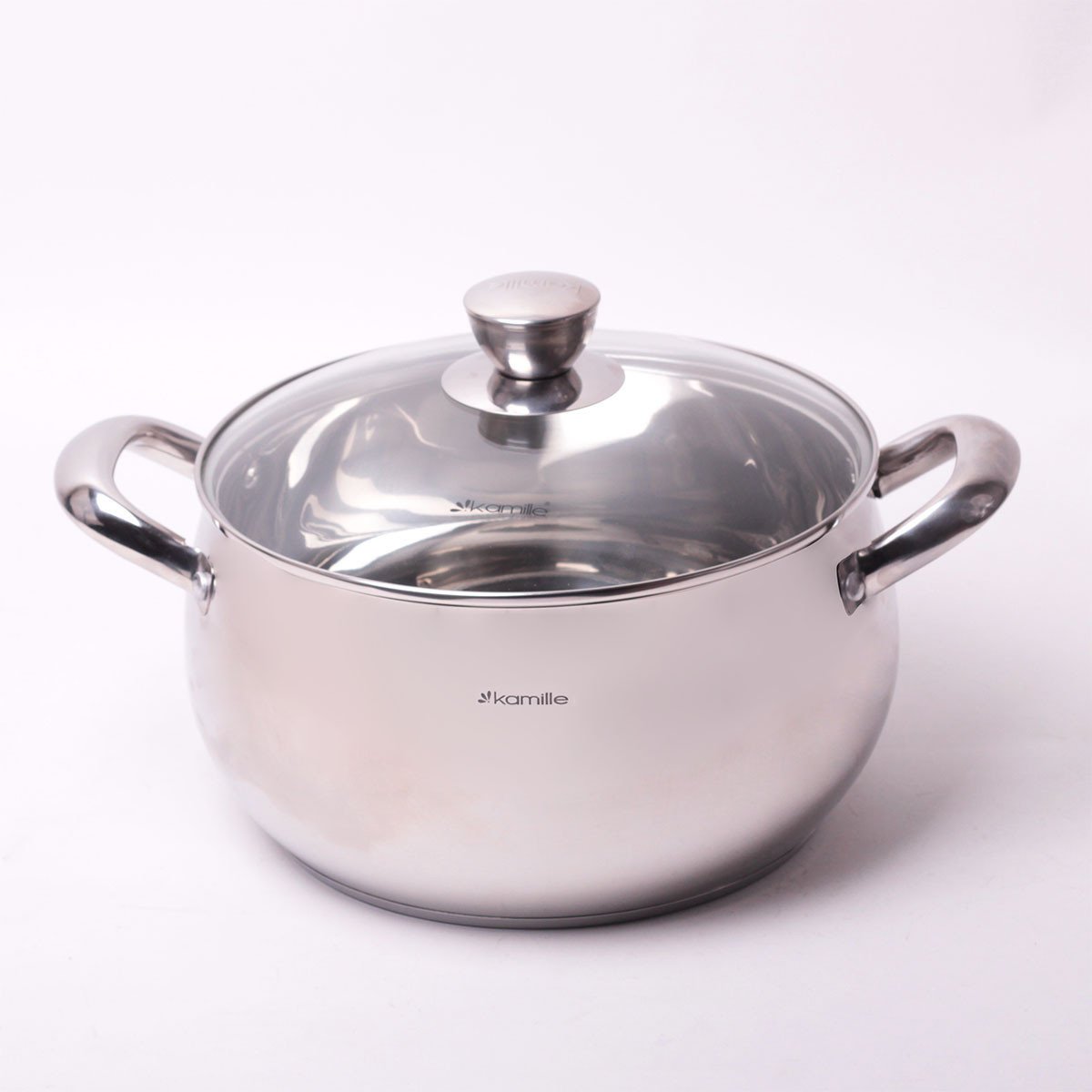 Каструля з кришкою Kamille 6,7 л і порожнистими ручками для індукції і газу (KM-4014S)