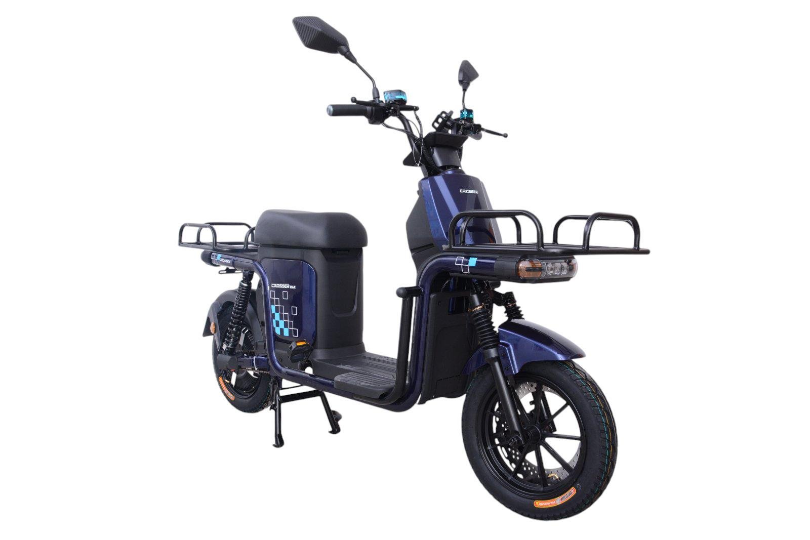 Электроскутер грузовой Crosser MAX PRO 1200W 72V 20Ah с двумя большими багажниками Синий