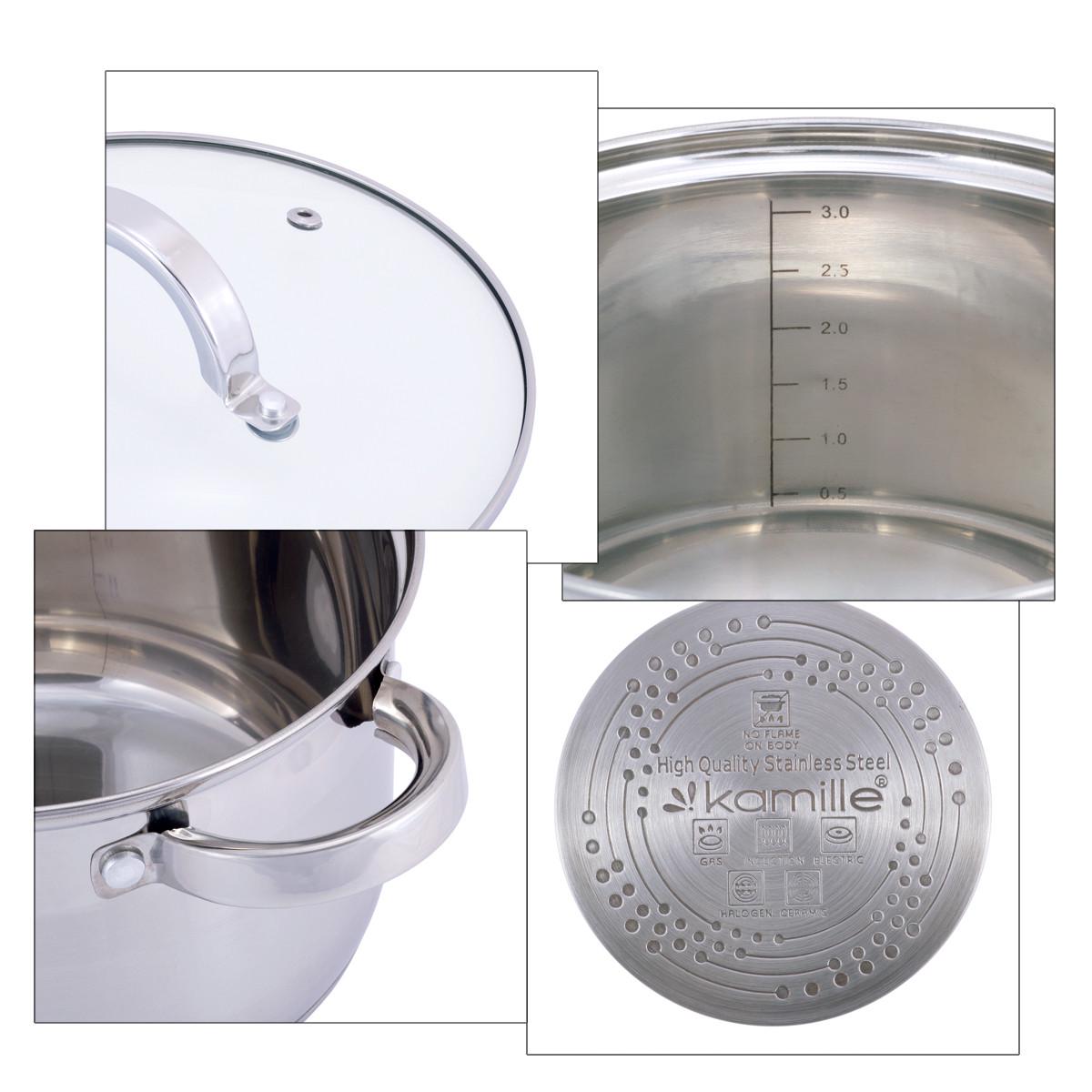 Набір каструль із кришками Kamille КМ-5627S із нержавіючої сталі з 4-х предметів Сталевий (150-84-5627S) - фото 9