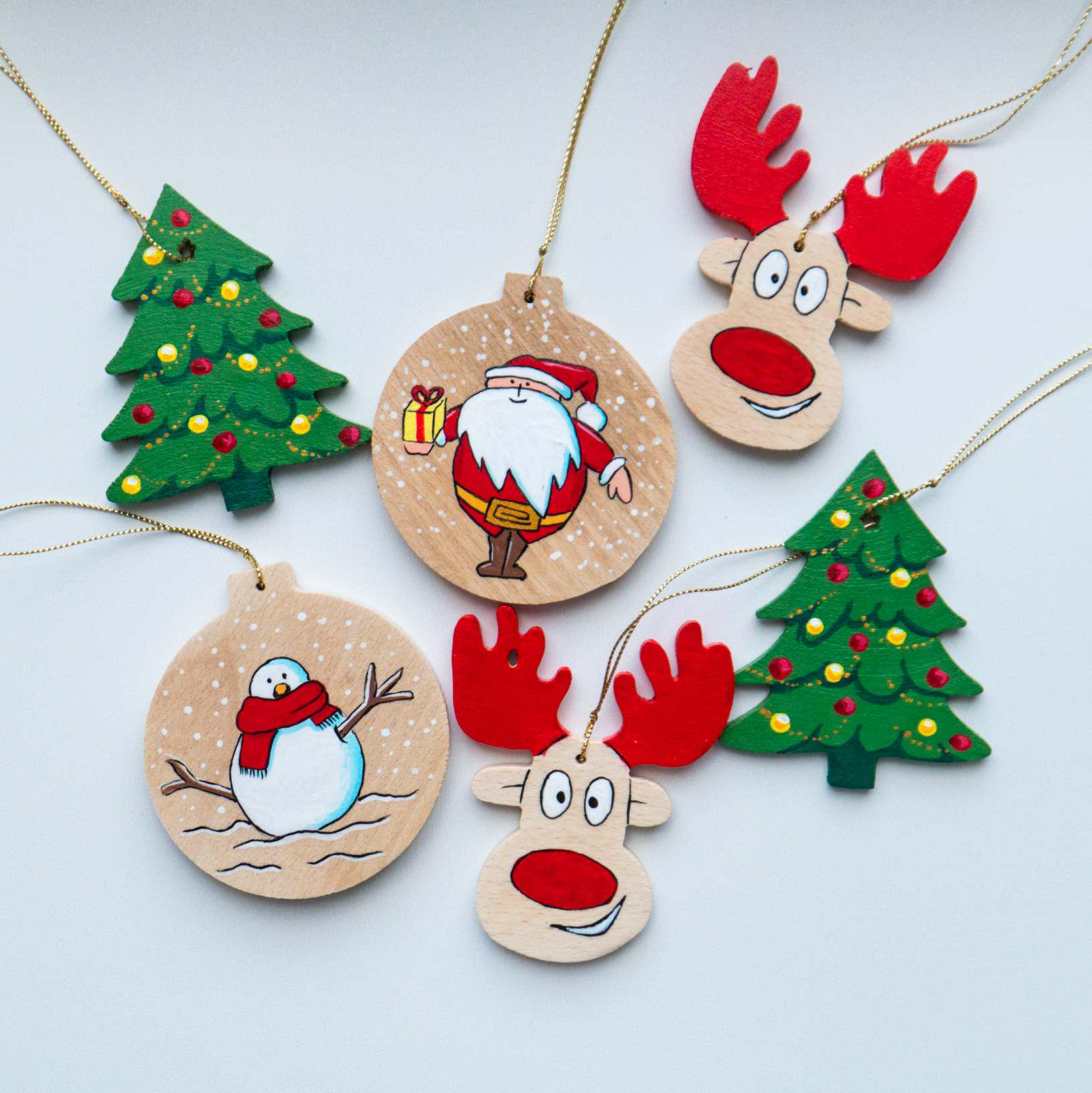 Набір дерев'яних іграшок на ялинку ручної роботи 6 шт. (yan-6-3)