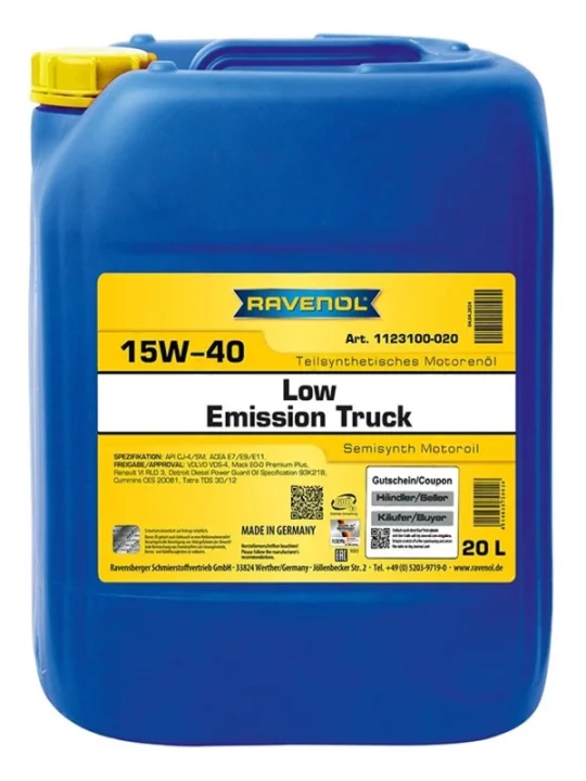 Моторное масло RAVENOL Low Emission Truck 15W-40 20 л (1123100020)