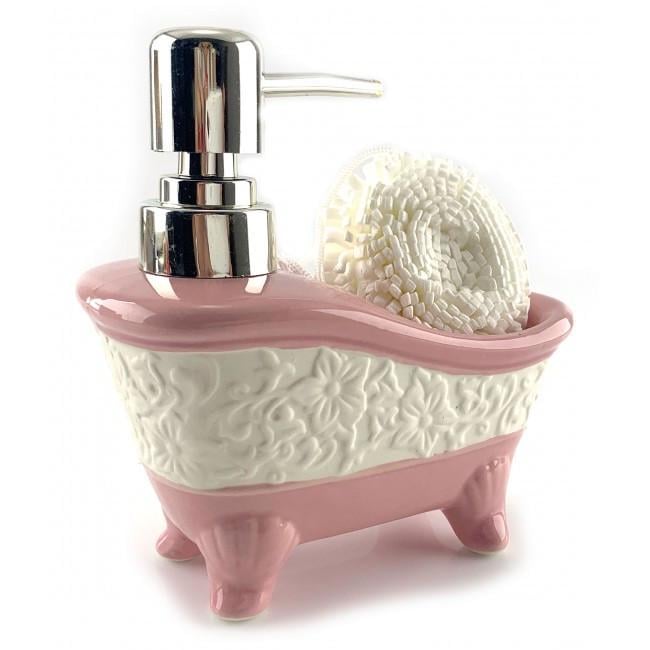 Диспенсер для мыла с мочалкой ванна 14х14х7 см Розовый (32164B) - фото 2